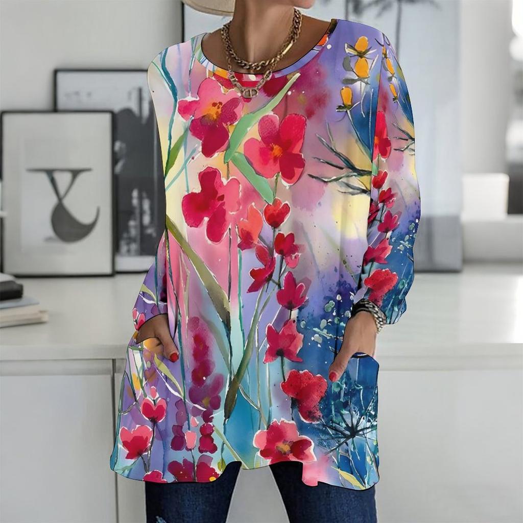 Plus Size Ladies V Neck Long Sleeve Tee Soft Loose Tops For Casual Shopping And Leisure Time