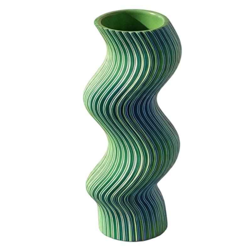 3D Printed Vases for Floral Display, Sculptural Wavy Striped Plastic Decors Decorative Flower Holder for Desk, Shelf, Entryway Styling