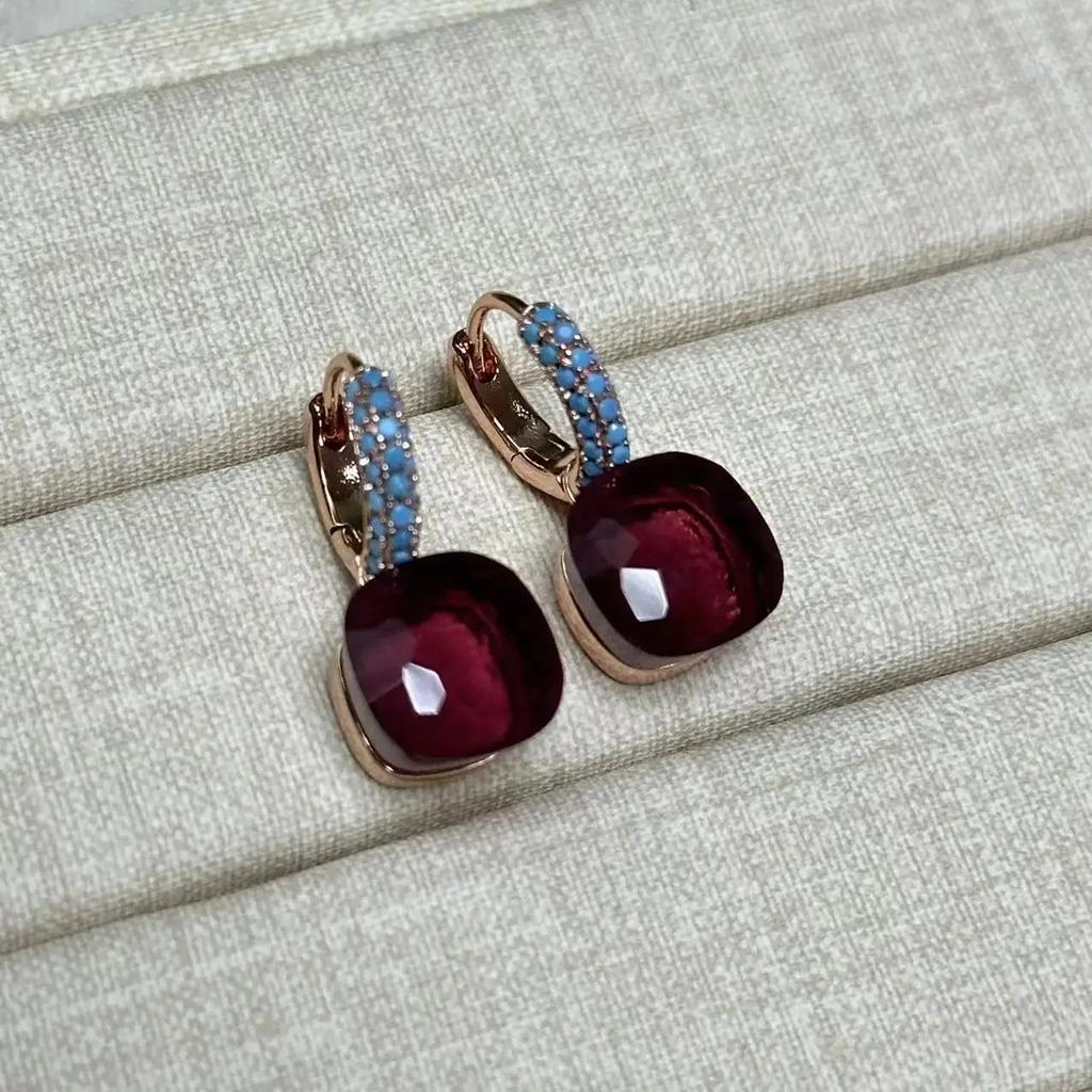 Boucles d'oreilles Nudo 10,6 mm Incrustées de Turquoise Zircon Pour Femmes Topaze Bleue Pendantes Carrées en Cristal Boucle d'oreille Bijoux de Mode Cadeau