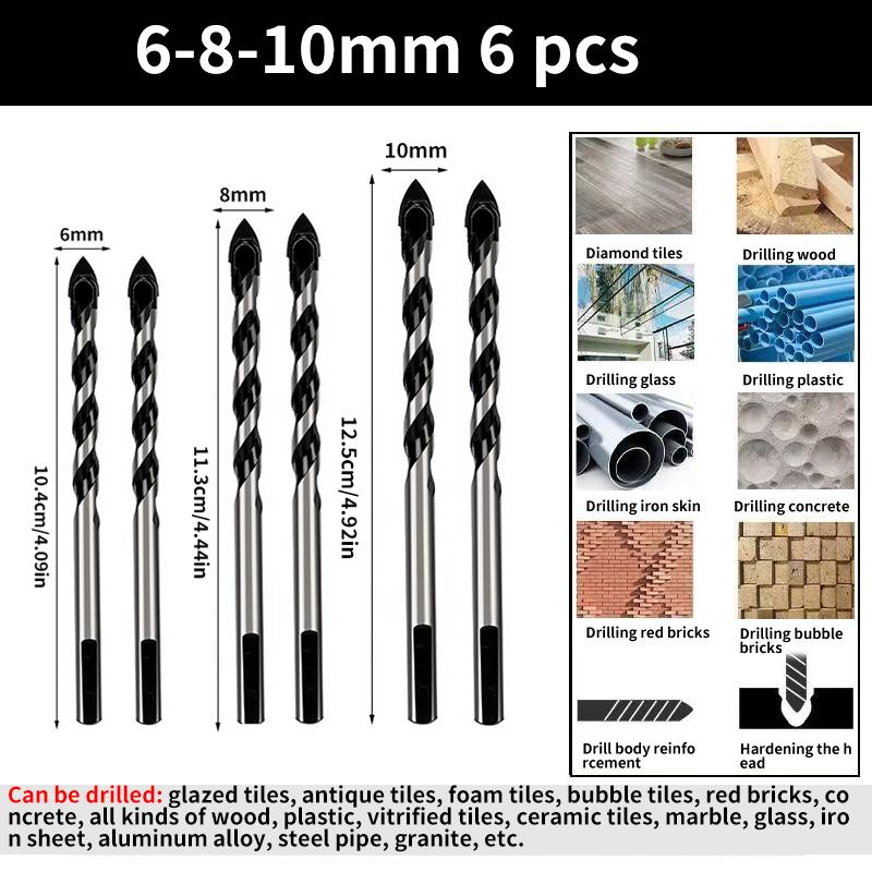 Multi-Functional Triangle Diamond Drill Bit Set – Carbide & Tungsten for Ceramic, Tile, Concrete, Brick, Wood, Glass & Metal
