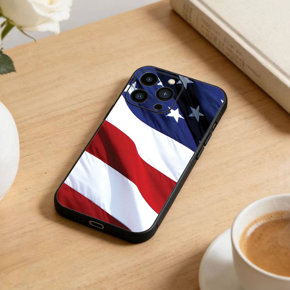Statue Liberty America USA Flag Phone Case For iPhone 17 16 15 14 13 12 Max Plus Silicone Black Cover