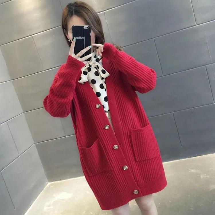 Korean Style Autumn Winter Sweater Coat for Women Loose Fit Mid Length Outdoor Knitted Cardigan