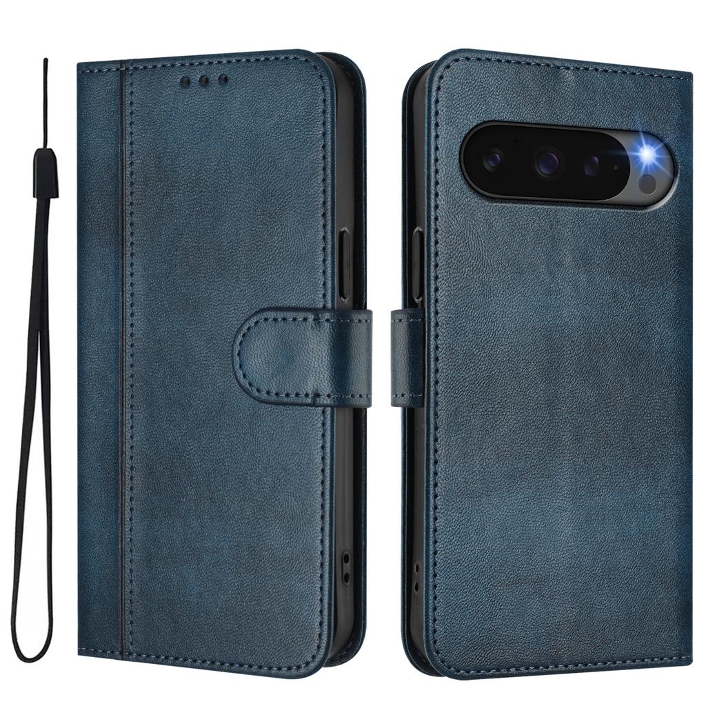 For Google Pixel 9 Cases Wallet Stand Retro Texture Leather Phone Cover with Lanyard