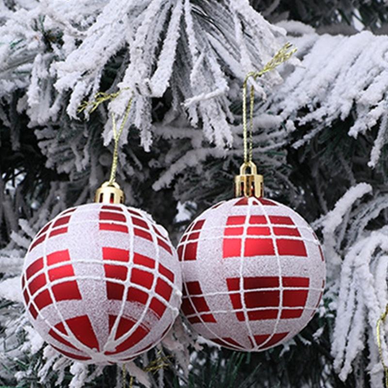 2 Boxes Christmas Tree Decorations Tartan Pattern Plastic Hanging Ball Festival Home Holiday Party Decorative Accent