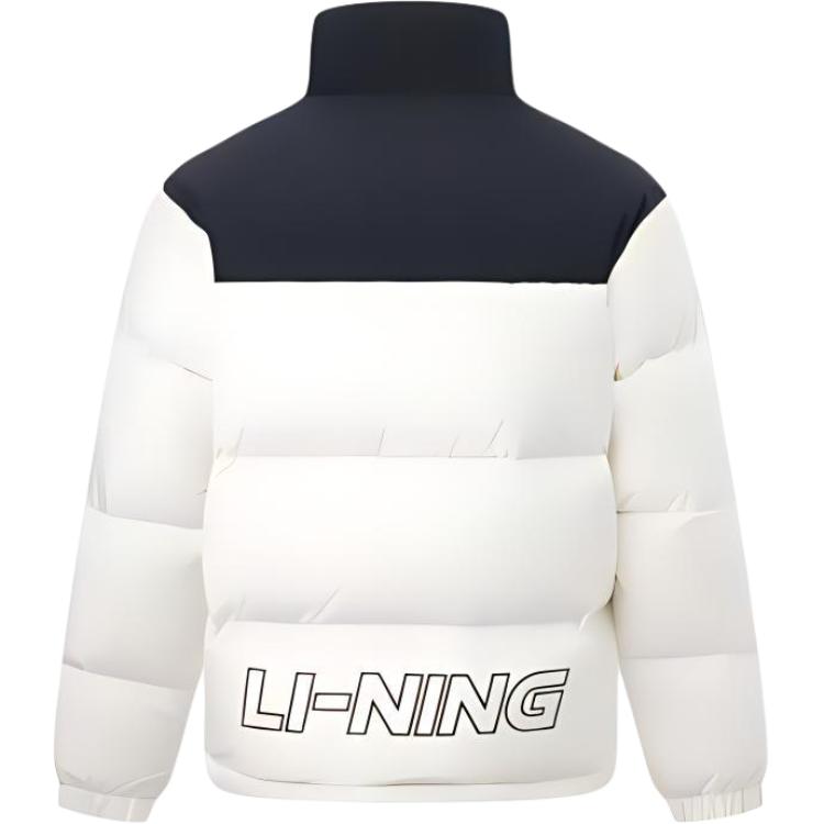Li-Ning Letter Print Thick Warm Windproof Stand Collar Down Jacket Unisex Outerwear Off-White YYMU141-3
