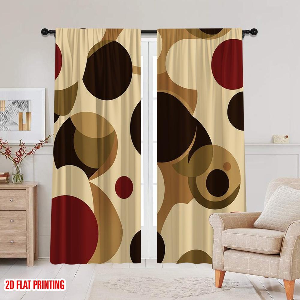 2pcs,2D Plane Printing Popular Curtains Retro Circles Versatile Polyester Fabric (without Rod) Decorations Inside Perfect for