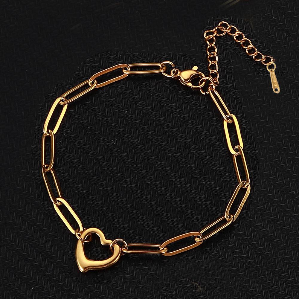 Stainless Steel Heart Pendant Paperclip Chain Bracelet – European & American Style золотой