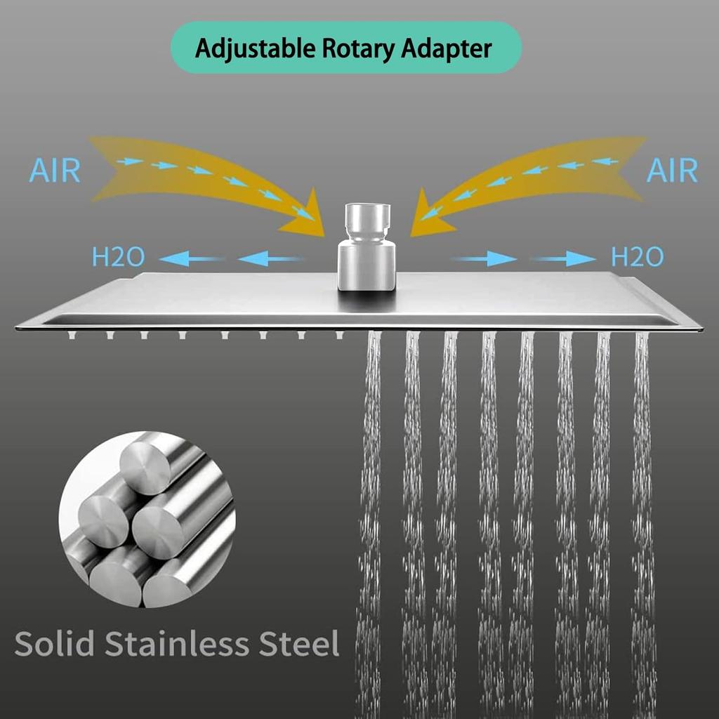 Rain Shower Head 12 inch (30x30cm) High Flow Large Rainfall Shower Head with Self-cleaning Silicone AISI 304 Waterfall Showerhead Ceiling or Wall