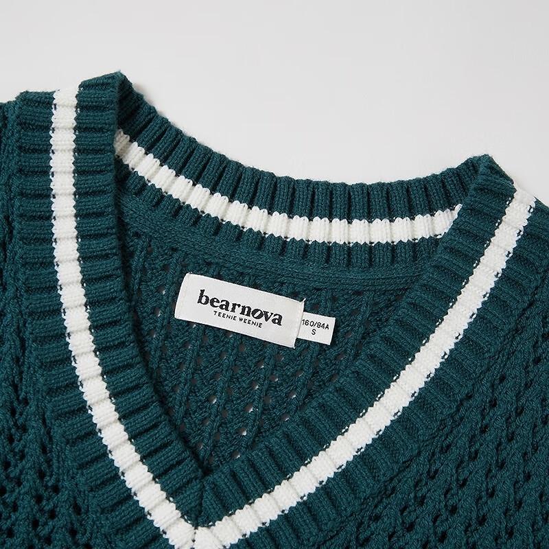 Teenie Weenie Women's Textured Stripe Color Block V-Neck Knitted Vest