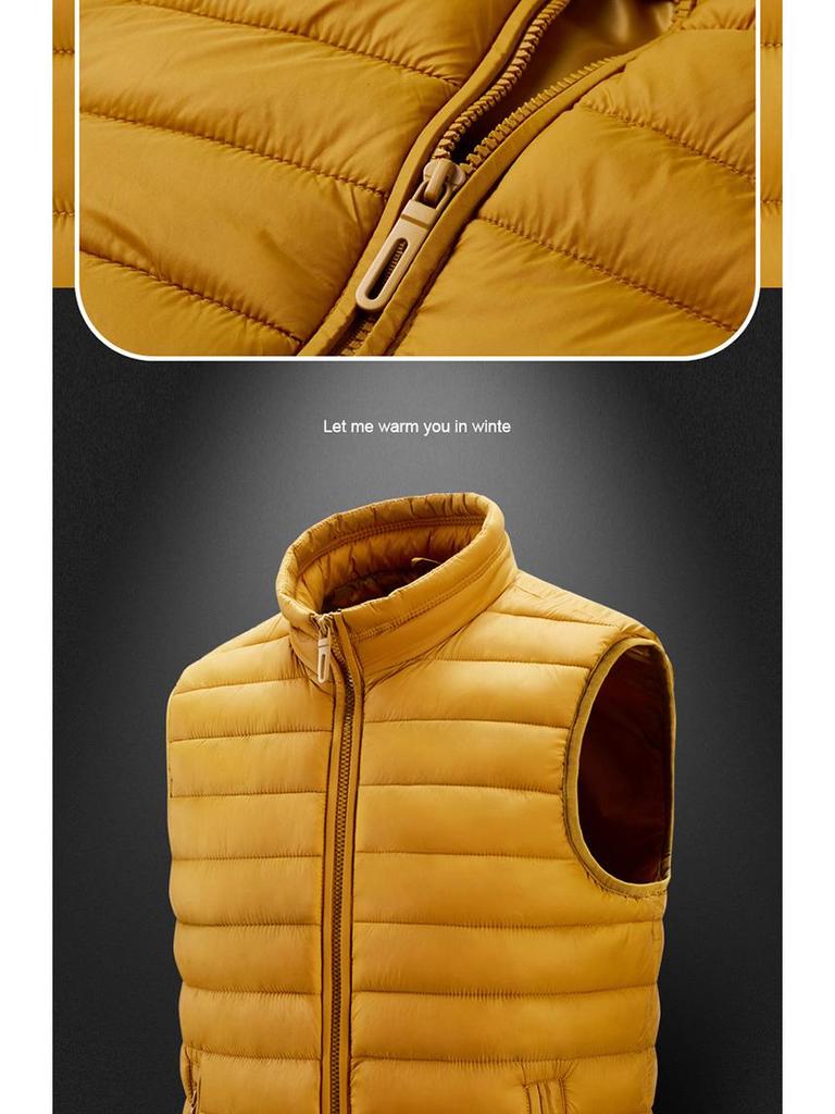 Men's Light Cotton Ribbed Zipper Vest with Pockets for Autumn and Winter