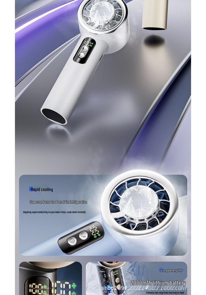 Mini Handheld Portable Fan with Digital Display and Ice Pack