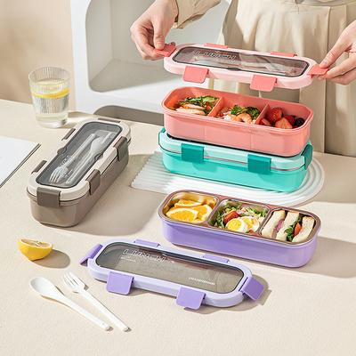Simple Single-layer Lunch Box Microwave Heating Plastic Sealed Bento Portable Set Cutlery School Office Food Storage Container