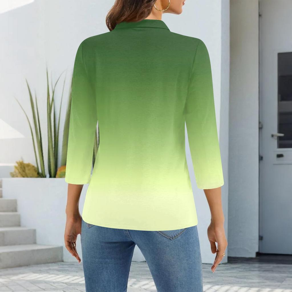 Damska Koszula Casual z Klapami Krótki Rękaw 3/4 z Nadrukiem Damskie Góry