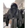 Dámská parka s kapucí v korejském stylu, s vysokým pasem, zkrácený střih, oversized silueta, zeštíhlující design