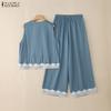ZANZEA Women Sleeveless Vest Tops and Pants Summer Two Piece Suit Sets