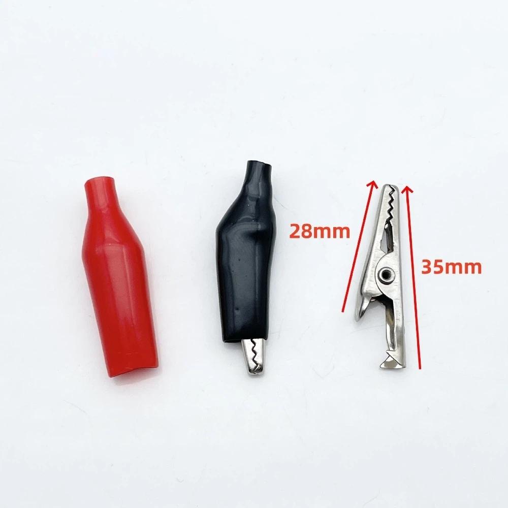 10Pcs Black Red Color Alligator Clip Durable Soft Plastic Coated Test Probe Clip 28/35/45mm Size Metal + Plastic