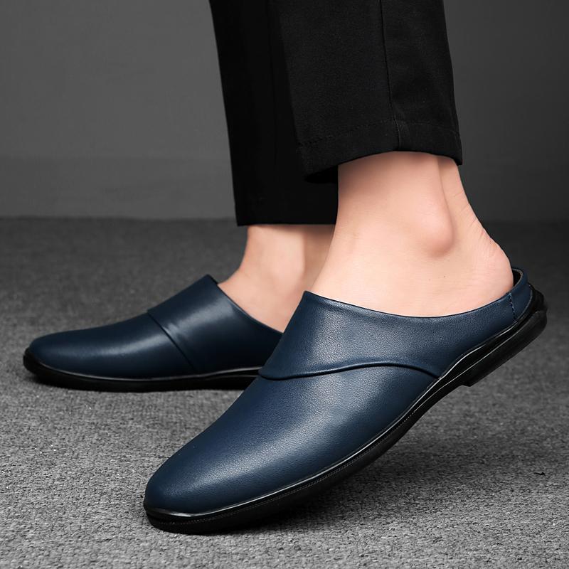 Fashion Genuine Leather Mules Shoes Men Half Shoes Man Luxury Brand Slippers Male Classic Loafers Casual Shoes Breathable Male Slippers