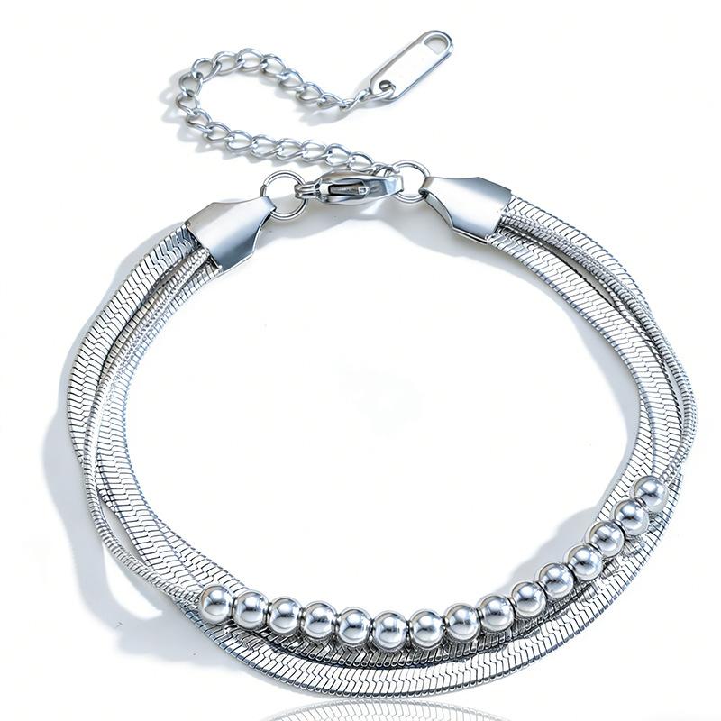 Браслет из круглых бусин, двухслойный титановый и стальной браслет, женский браслет в ретро-панк стиле