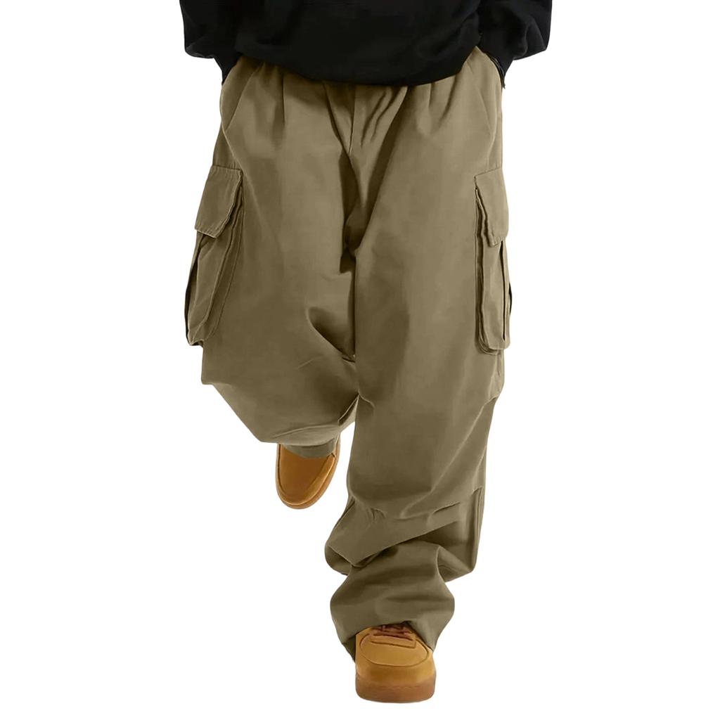 Men's Workwear Casual Pants, Outdoor Multi-pocket Loose Straight-cut Long Pants, Vintage Sports , Large Size Pants