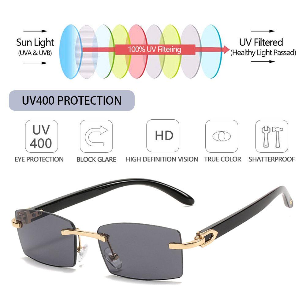 Men Women Eyewear UV400 Rimless Rectangle Sunglasses Fashion Shades Punk Sunglasses Driving Sun Glasses