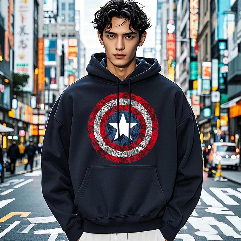Captain Badge Comic Print Men Women Hooded Sweatshirt Autumn Winter Daily Outdoor Holiday Fitness Casual Loose Warm Sportswear