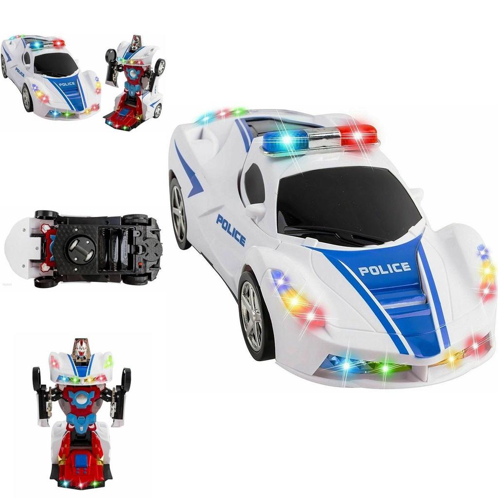 Exciting Deformable Robot Police Car Toy With Flashing Lights And Sounds For Kids