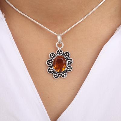 Piatră prețioasă Citrin Galben Bijuterii din Argint Sterling 925 Pandantiv la Modă 1.37" Pentru Femei CP-40-9