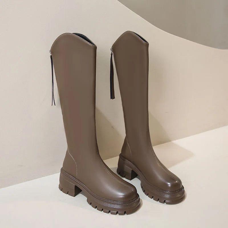 

Женские утепленные ботфорты до колена с толстой подошвой, нескользящие и утепленные бархатом, высокие ботинки 38