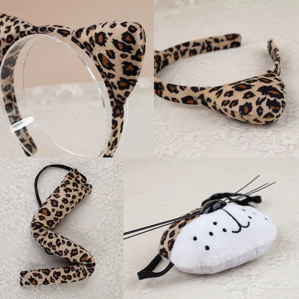 Set Maschera di Halloween per Bambini con Fascia Testa Testa di Leopardo e Orecchie da Gatto con Adesivi per il Viso