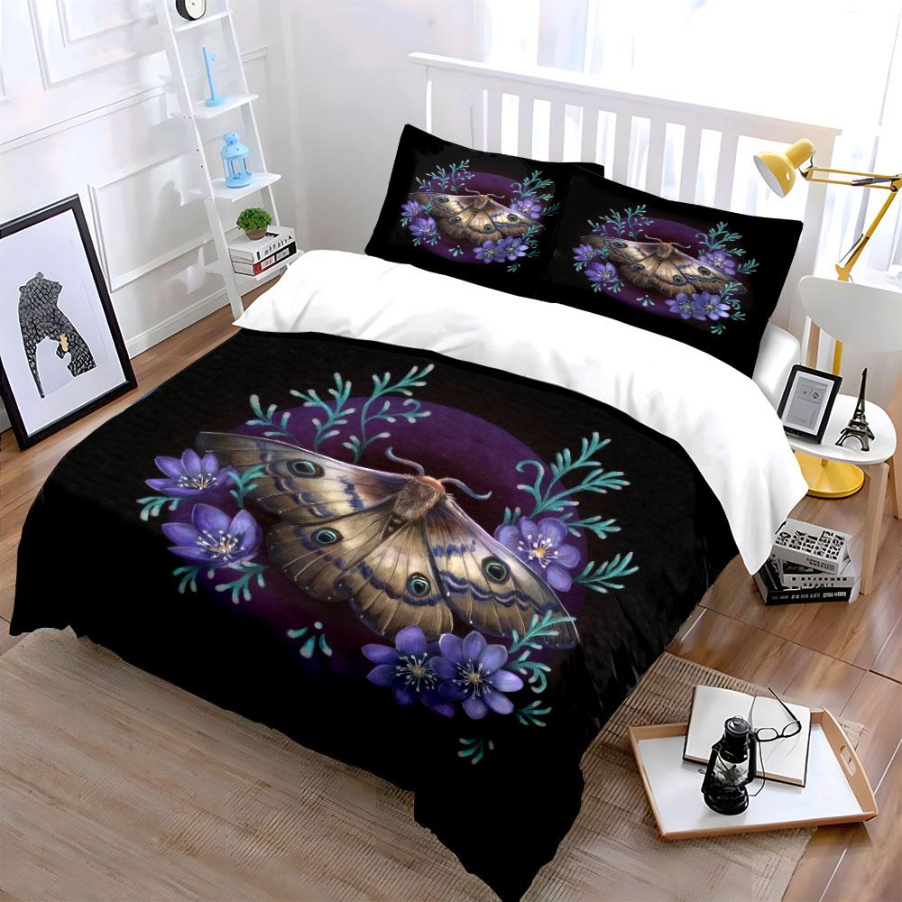 Schmetterling Blumen Deko Set Weich Bequem Bettbezug Bettwäsche Set Enthalten 1*Bettbezug & 2*Kissenbezüge, Geschenk