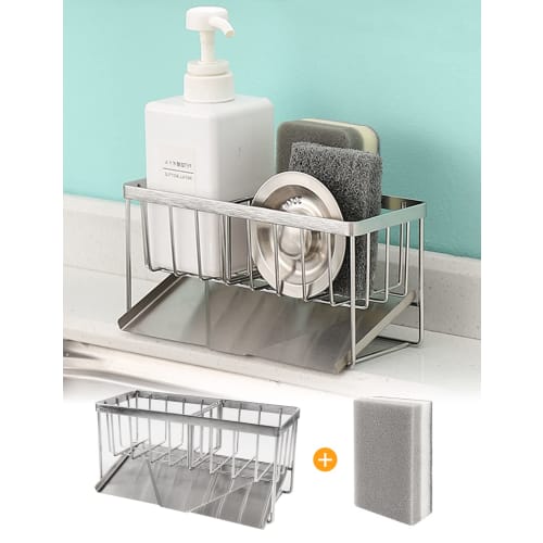 [Neuestes Modell] Rostbeständiger Schwammhalter, Schwammablage für Küche, Aufbewahrung für Schwamm und Spülmittel, Edelstahl, Spülbürstenhalter mit Beweglich