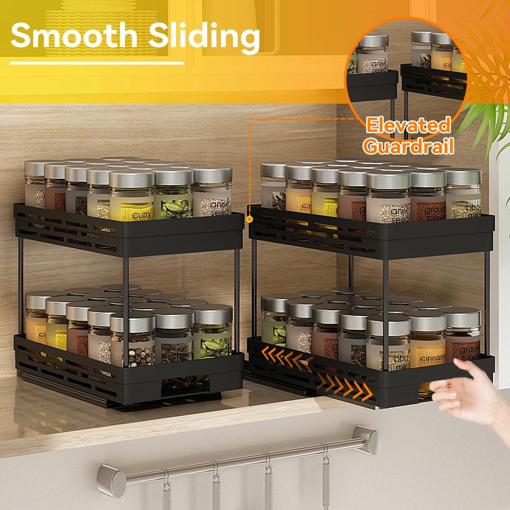 2 Tier Seasoning Bottle Sliding Storage Rack Cabinet Multipurpose Drawer Organizer Shelf Plastic Kitchenware Spice Rack