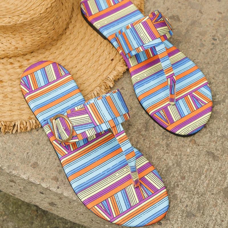 Women's Belt Buckle Flip Flops Summer Fashion Roman Beach Sandals Outdoor Flat Bottomed Casual Shoes Lightweight Soft