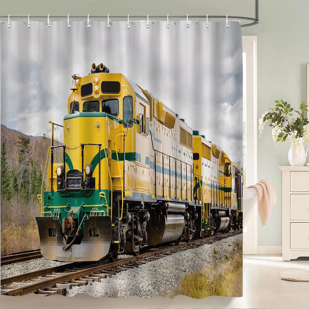 

Retro And Old Age Of Steam Train Shower Curtain 3D Printed Polyester Fabric Waterproof Bathroom Curtain Decoration With Hooks W60H190(CM)-1 Pcs