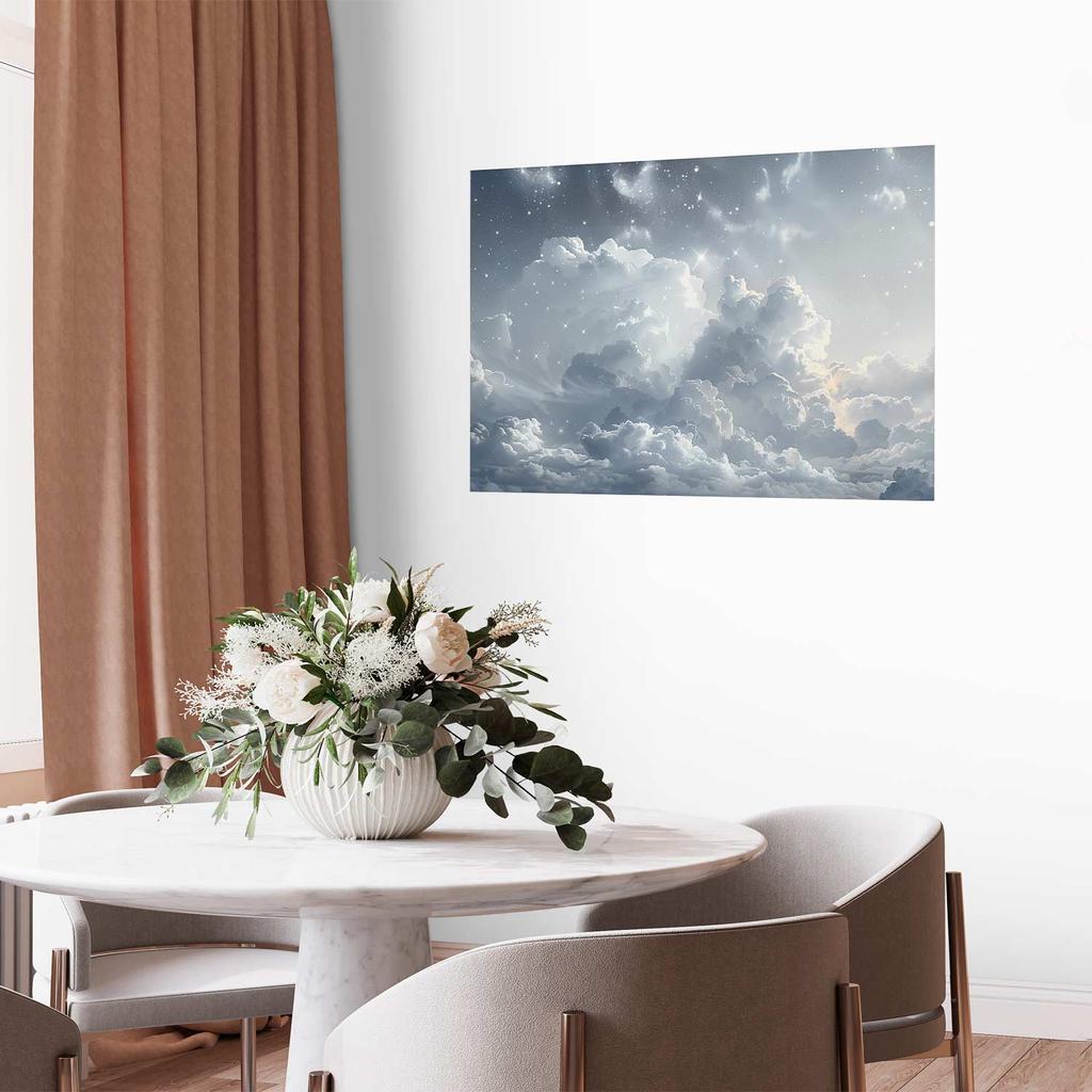 Plakat - Astralny Spokój: Gwiazdy Rozsypane Nad Delikatnymi Chmurami