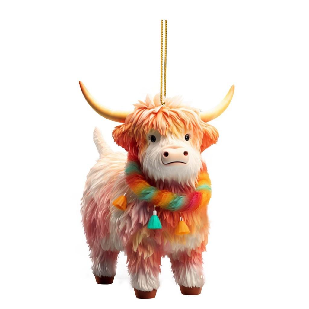 2023 Colorful Cute Acrylic Cow Car Accessory Adorable Cartoon Style For Decor Vehicle