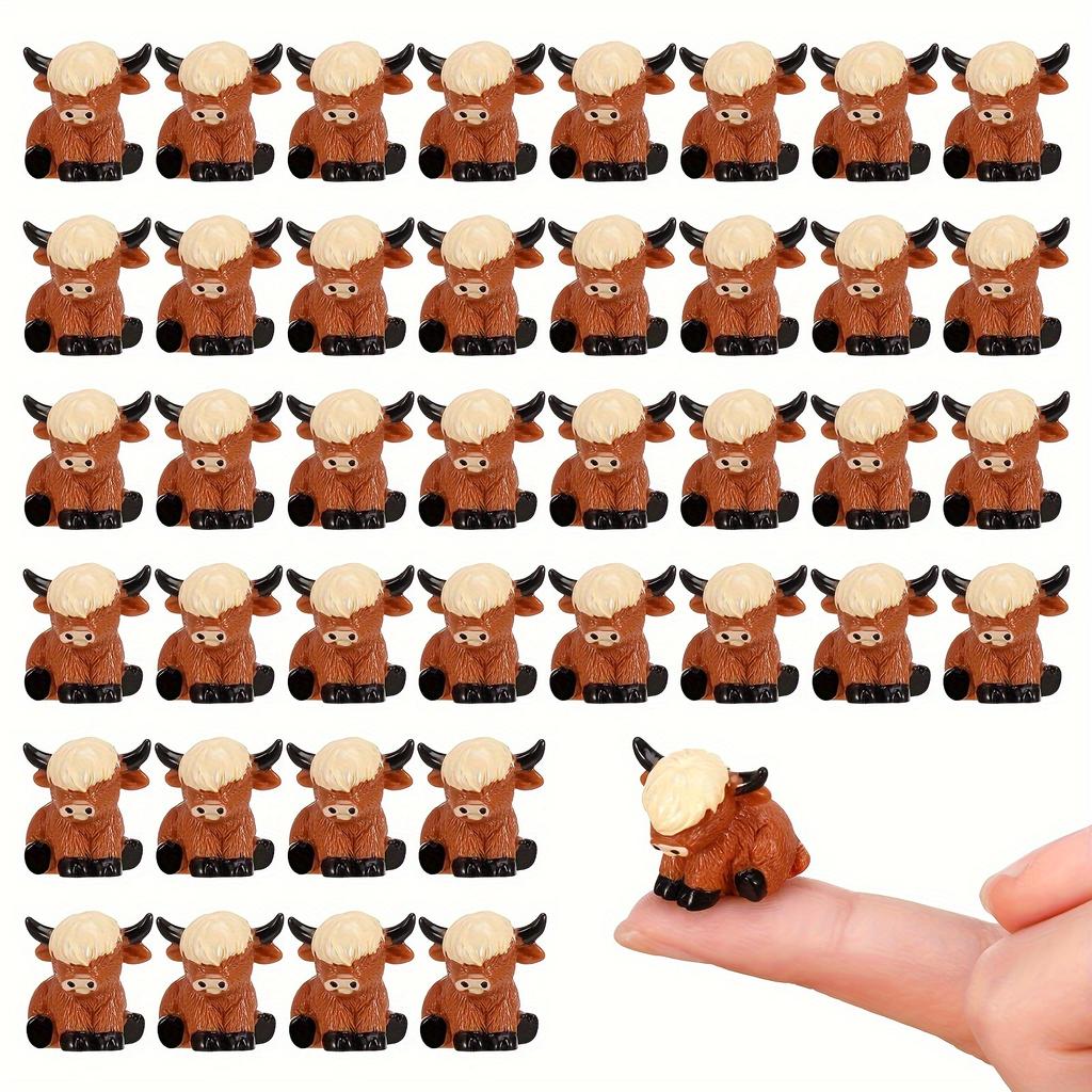 20Pcs Charming Mini Highland Cow Figurines Cute Resin Animal Sculptures For Diy Crafts Dollhouse Garden For Room Decor
