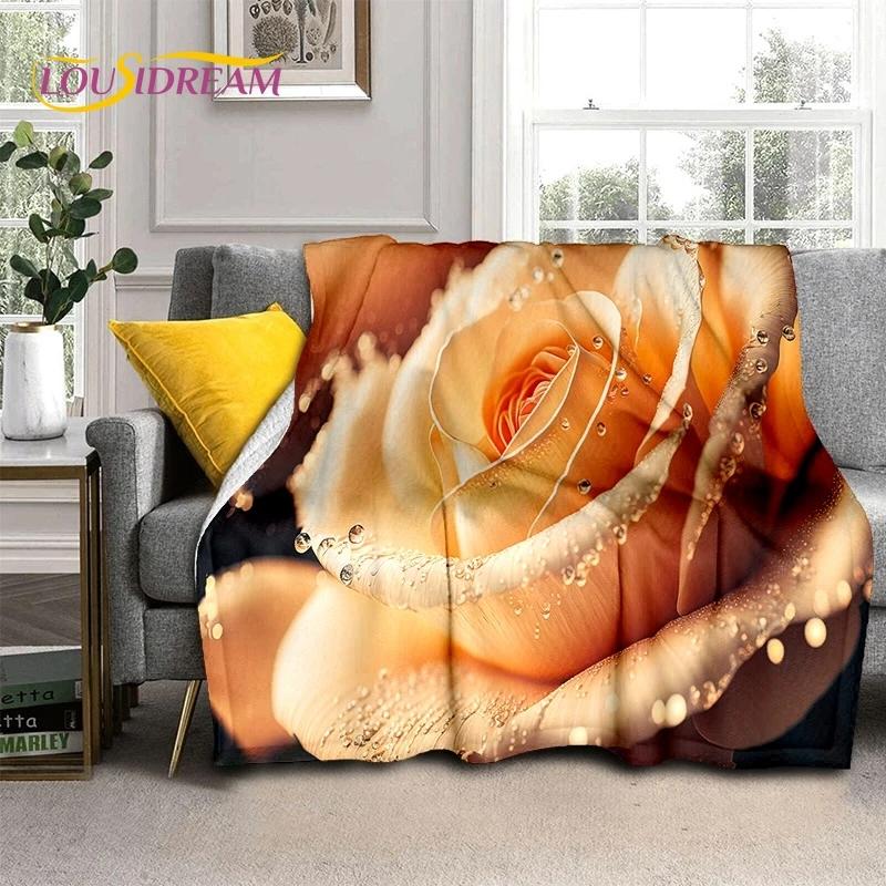 

3D Rose Flowers Nordic Romantic М’які ковдри, ковдра для збереження тепла Зручна ковдра для ліжок для пікніка Диван Подарунок для домашньої спальні 75x90cm