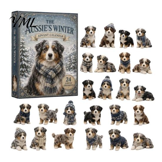 Conto alla Rovescia di Natale Divertente 2026 Calendario dell'Avvento per Cani, Set di Ornamenti Acrilici da 24 Giorni con Mini Regali di Compleanno per Cuccioli per Bambini Figure, Albero Piatto 2D