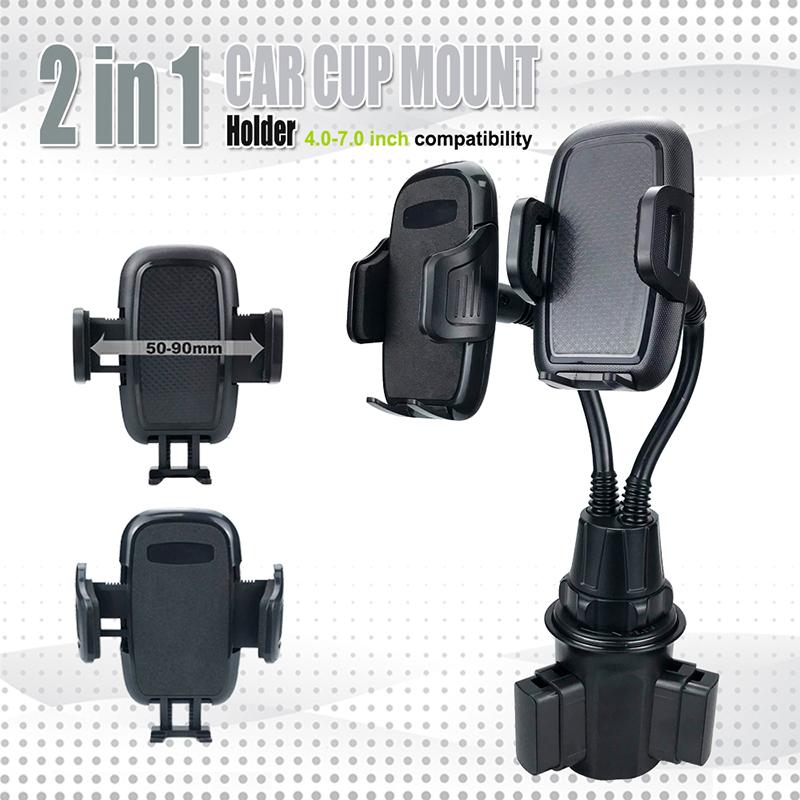 Adjustable Dual Car Phone Holder 360° Rotatable Cup Mount Stand for Vehicle Universal Hands-Free Holder with Adjustable Clip