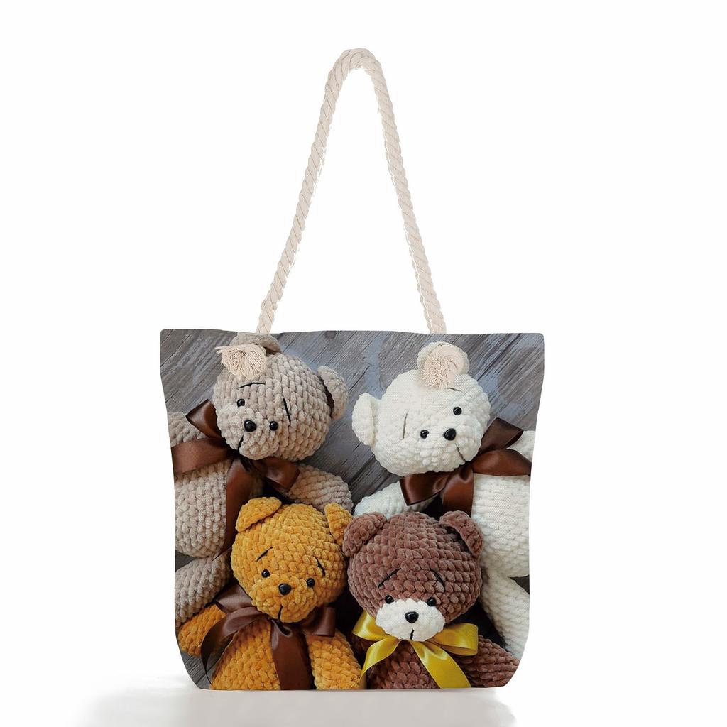 Bear Doll Print Thick Rope Single-shoulder Beach Bag 7256