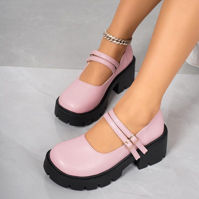 Fashion Plus Size 2025 New Platform Women's Mary Jane High Heels Round Toe Med Heel Shallow Buckle Strap Pumps Classics Daily & Office