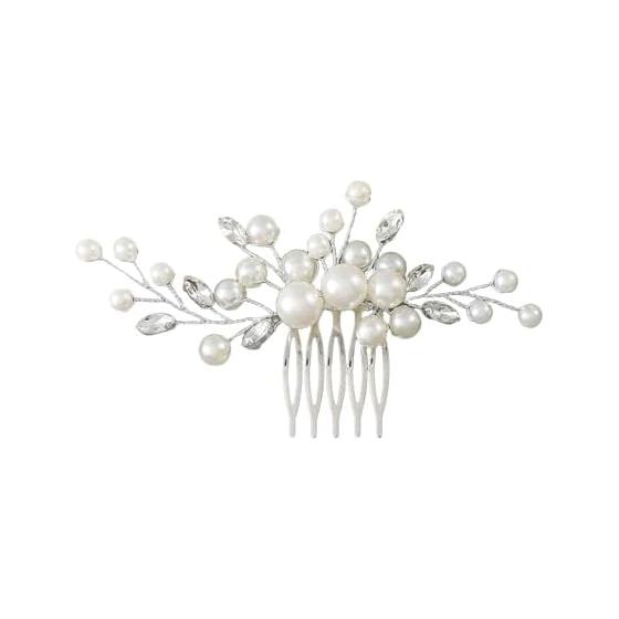 Perlen-Haarkamm Haarnadel Haaraccessoire Handgemachtes Geschenk für Hochzeit, Abschlussfeier, Japanische Formalkleidung (Silber) - Starker Halt, Elegantes schlichtes Design,