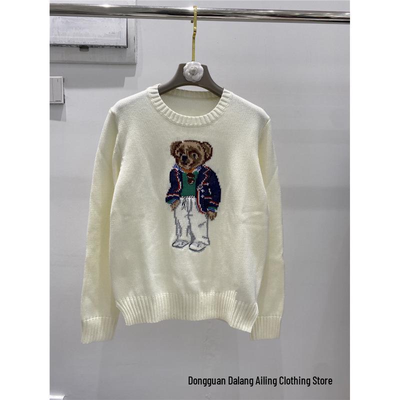 

Жіночий жаккардовий светр з вовняної суміші з вишитим мультяшним ведмедиком XL