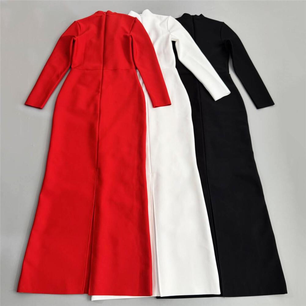 European-Style Rhinestone Beaded Slim Fit Evening Gown with Long Sleeves