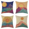 New Oil Painting Sunrise Impression Linen Pillowcase, Simple Four-piece Set with Label