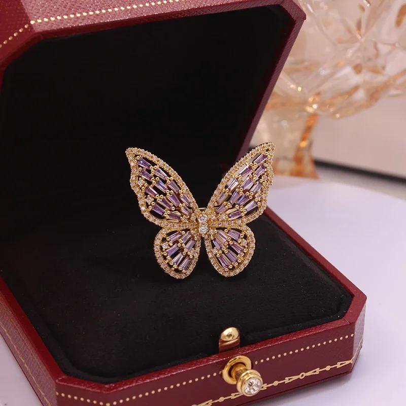 New Sight New Fashion Brand Jewelry Zirconia Butterfly Engagement Rings for Women Gift Adjustable Open Wedding Rings