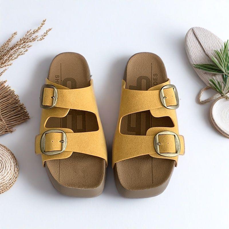 Cowhide version~ Genuine leather thick-soled one-word slippers for women's summer new beach cool slippers for women's fashion