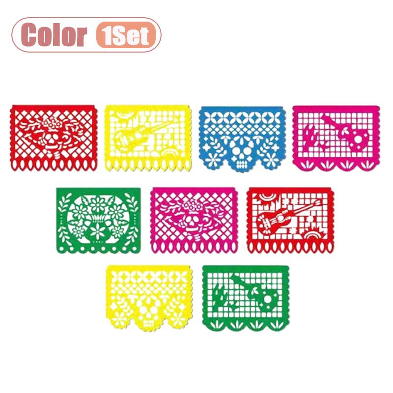 1-10Sets Mexican Fiesta Bunting Banner Felt Papel Picado Garland for Dia De Los Muertos Cinco De Mayo Party Decoration