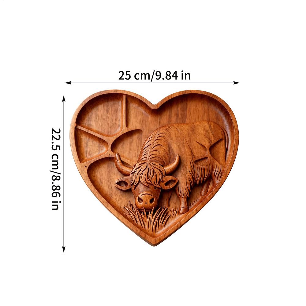 Highland Cow Wooden Charcuterie Board Wooden Heart Shaped Food Platter For Food Snacks Fruits Meats Party Family Gathering